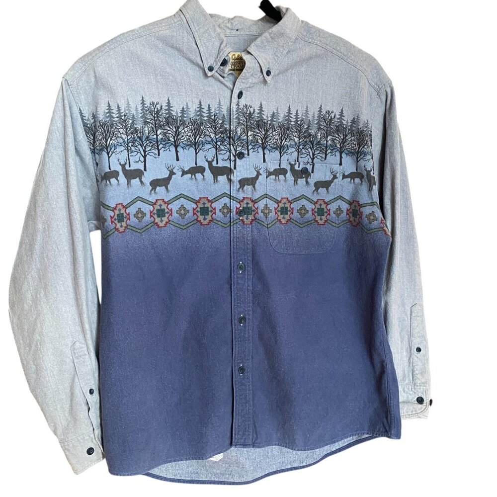 Cabela’s Deerskin Soft Chamois Button Down Shirt Flannel Deer Nature Western-XL